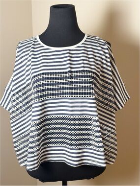 🇮🇹 Hôtel Particulier Navy & White Stripe Eyelet Top | Size M | Made in Italy